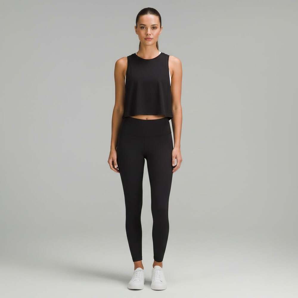 Yogalicious Black Crop Muscle Tank Top Wide Armhole Crew Neck Size S